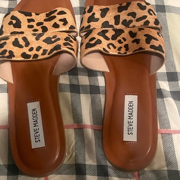 Steve Madden Real fur cow hair Brown Leopard Print Sandals ❤️ - Picture 2 of 3